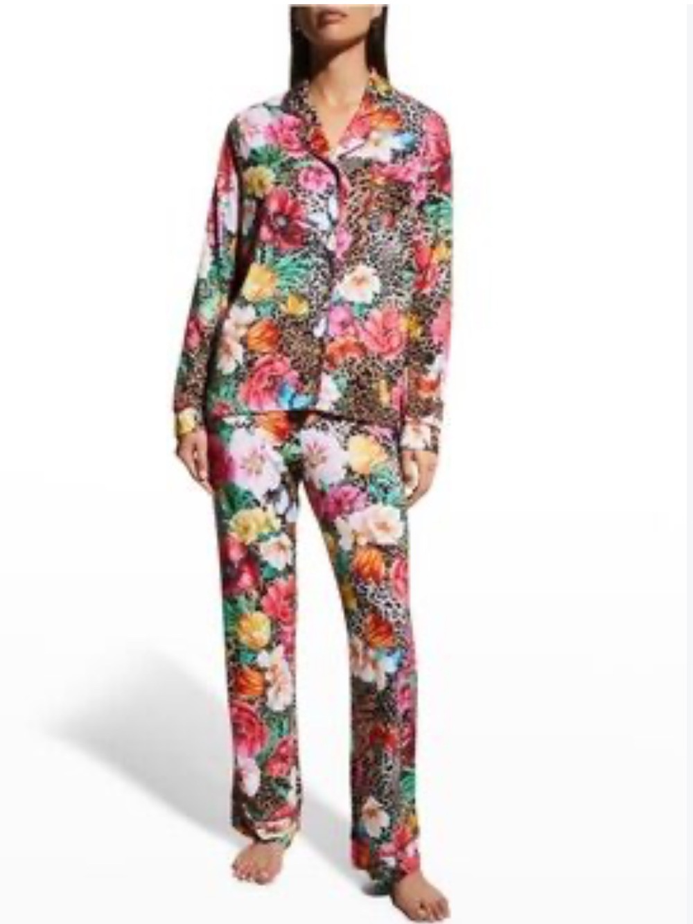 Johnny Was Sandra Long PJ Set Floral 2 Piece Pajama Set Boho Animal Print XS